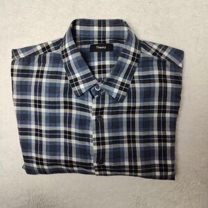 Theory Clean Shirt Mens Large Blue Plaid Flannel Donny Long Sleeve Button Up‎